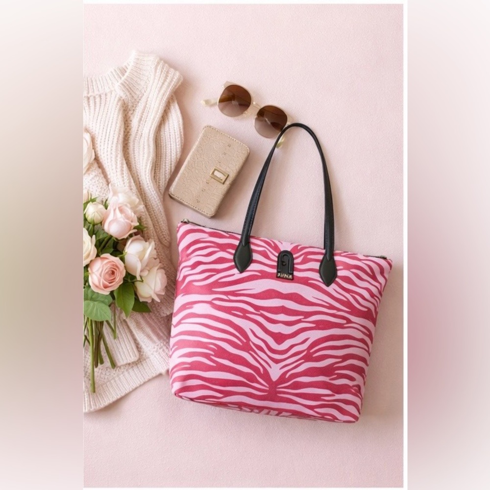 Furla Calipso Toni Shock Extra-Large Zebra Print Nylon Tote